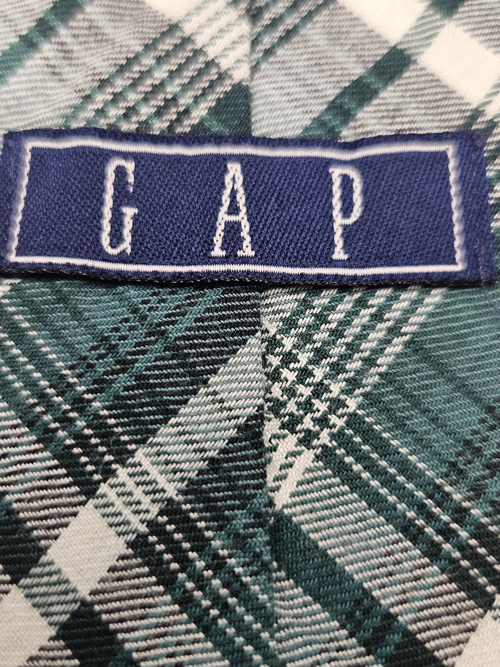 Vintage GAP Green Plaid Men's Tie Blue Woven Label #4145